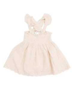 Muslin White Swan Ruffle Strap Smocked Top + Bloomer