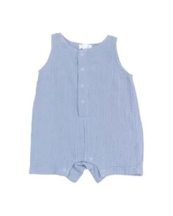 Solid Muslin Dusty Blue Sleeveless Shortie Romper