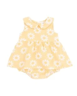 Yellow Mod Daisy Peter Pan Collar Sleeveless Bubble With Skirt