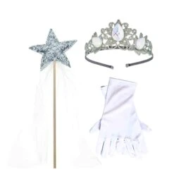 Raven Princess Crown & Wand Set, Silver & Ivory