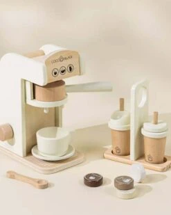 Wooden Coffee Maker Set In White