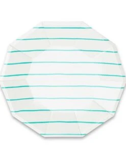 Aqua Frenchie Striped Large Plates