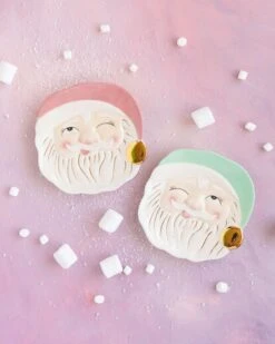 Papa Noel Cookie Plates In Pink + Mint