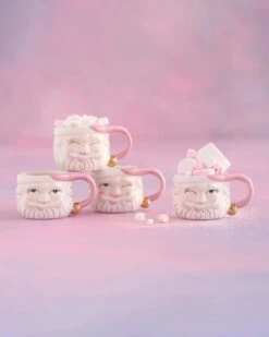 White Papa Noel Mugs In Pink