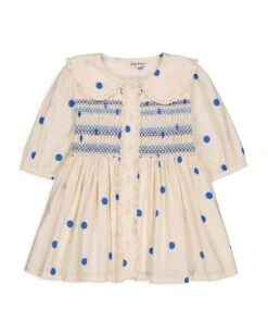 Linette Smocked Blouse In Blue Dots