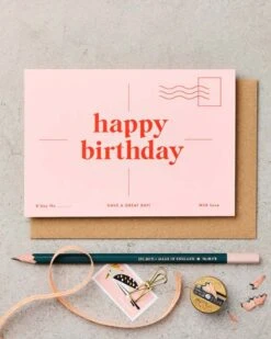Seaside Stamp Birthday Card In Pink