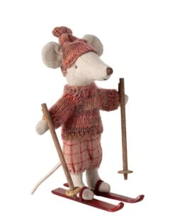 Maileg Big Sister Winter Mouse With Ski Set In Rose