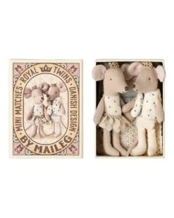 Maileg Little Sister + Brother Royal Twins Mice In Matchbox