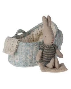 Maileg Micro Rabbit In Carry Cot In Dark Blue