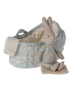 Maileg Micro Rabbit In Carry Cot In Light Blue