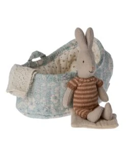 Maileg Micro Rabbit In Carry Cot In Mocha