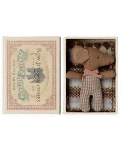 Maileg Rose Sleepy/wakey Baby Mouse In Matchbox