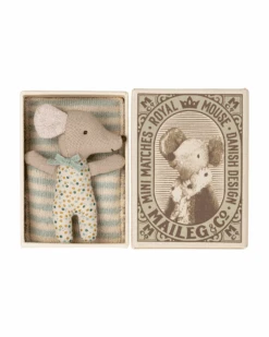 Maileg Sleepy/wakey Baby Mouse In Matchbox In Blue