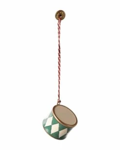 Maileg Small Drum Metal Ornament In Dark Green