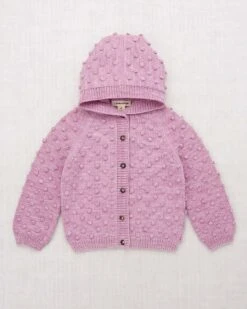 Hooded Popcorn Cardigan In Hazy Lilac