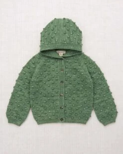 Hooded Popcorn Cardigan In Oakmoss