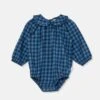 Lucia Gingham Baby Romper In Blue