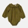 Lucia Gingham Baby Romper In Green