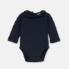 Mila Striped Newborn Lace Bodysuit In Navy
