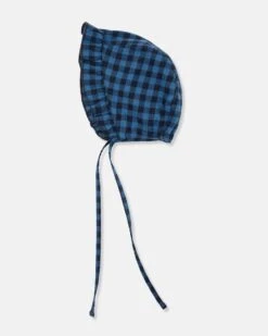 Olivia Gingham Baby Bonnet In Blue