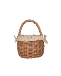 Natural Rattan Berry Basket With Lining In Gumdrop