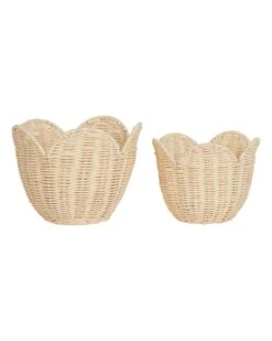 Rattan Lily Basket Set In Butter Cream
