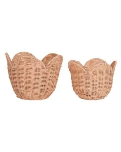 Rattan Lily Basket Set In Seashell Pink