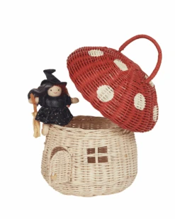 Rattan Mushroom Basket In Red -LITTLE Baby Gear little olli ella rattan mushroom basket in red 29753114886186