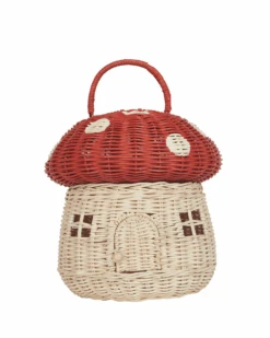 Rattan Mushroom Basket In Red
