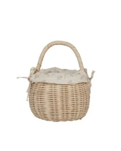 Straw Rattan Berry Basket With Lining In Pansy