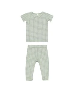 Bamboo Short Sleeve Pajama Set In Sage Grid