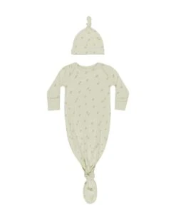 Knotted Baby Gown + Hat Set In Apples