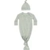 Knotted Baby Gown + Hat Set In Sage Grid