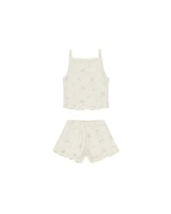 Pointelle Tank + Shortie Set In Pink Ditsy