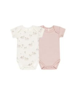 Set Of 2 Short Sleeve Bodysuits In Swans + Bubblegum