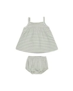 Smocked Tank + Bloomer Set In Sage Stripe
