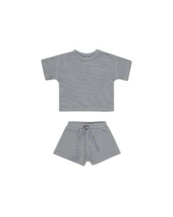 Waffle Tee + Short Set In Blue