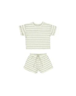 Waffle Tee + Short Set In Mint Stripe