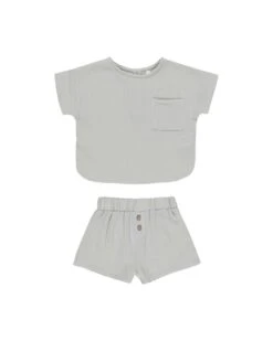 Woven Boxy Top + Short Set In Sky