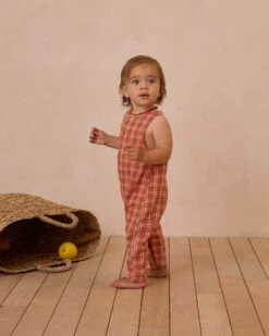 Button Jumpsuit In Poppy Check -LITTLE Baby Gear little rylee cru button jumpsuit in poppy check 1155571328