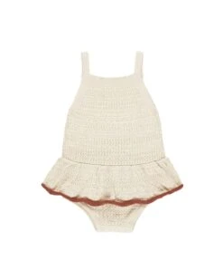 Crochet Ruffle Romper In Natural