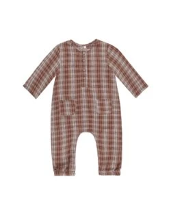 Long Sleeve Woven Jumpsuit In Autumn Plaid