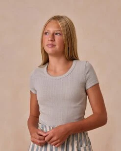 Teen Pointelle Tee In Seafoam