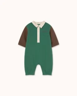 Color Block Polo One Piece In Dark Green + Brown