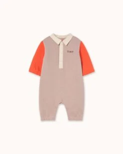 Color Block Polo One Piece In Taupe + Red