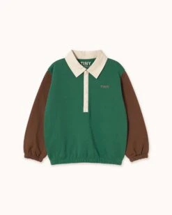 Color Block Polo Sleeve Tee In Green