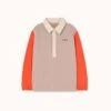 Color Block Polo Sleeve Tee In Taupe + Red