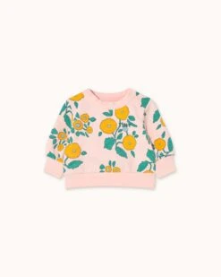 Flowers Baby Sweatshirt In Pastel Pink