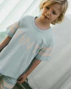 Stripes Logo Tee In Dusty Blue -LITTLE Baby Gear little tiny cottons stripes logo tee in dusty blue 1155573175