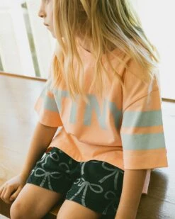 Stripes Logo Tee In Papaya -LITTLE Baby Gear little tiny cottons stripes logo tee in papaya 1155573180